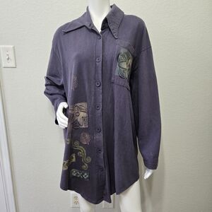 Vntg Blue Fish Purple Lagenlook Tunic Dress One Size